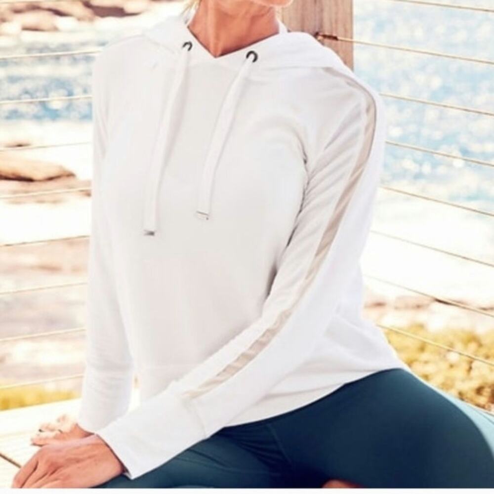 Athleta Open Hearted Hoodie Sweatshirt White Long Sleeve Pullover Women’s L
